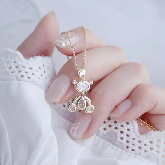 Collar con colgante de osito de peluche de cristal súper brillante de oro de 14 quilates para su despedida de soltera, babyshower, cumpleaños, día de San Valentín o regalo de Año Nuevo