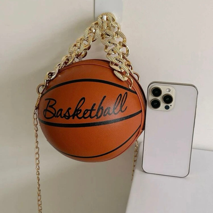 Most Wanted Holiday Cross Body Leather Basketball Bag W/ CZ Gold Chain Or Other Style, Several Colors Available