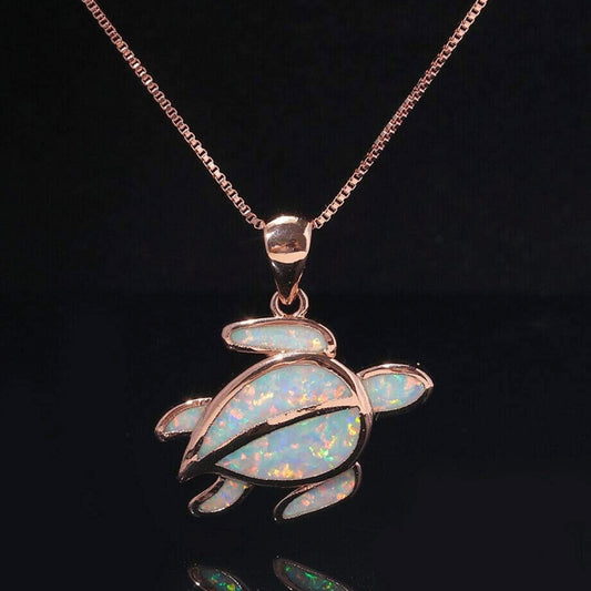 Halsketten-Set mit Meeresschildkröten-Anhänger und Opal aus 14 Karat Roségold