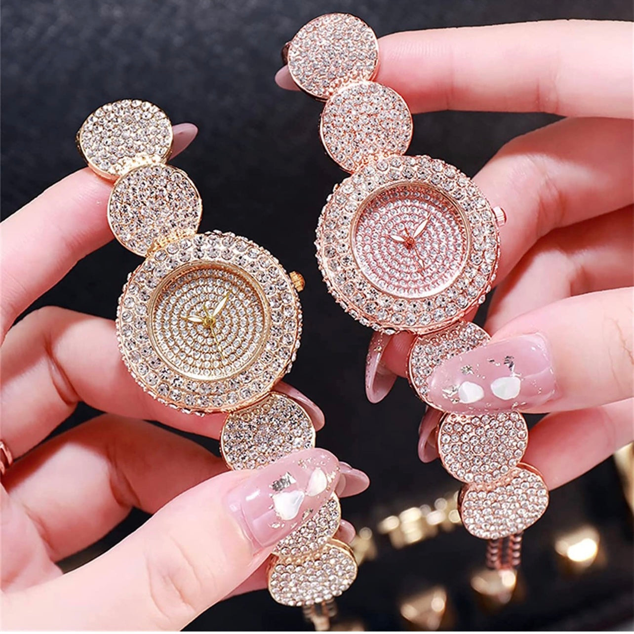 Exquisite Damenuhr aus Halbedelsteinen und Zirkonia in Gold, Silber oder Roségold