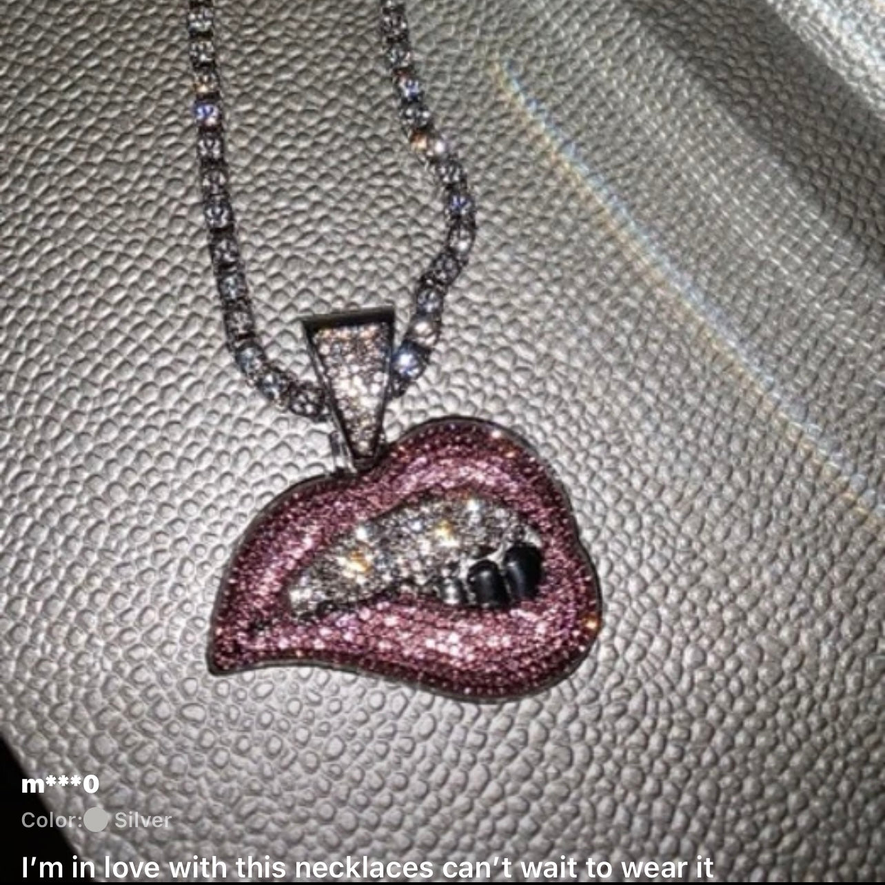 Stunning Gold Lips Encrusted CZ Rhinestone’s Pendant Necklace