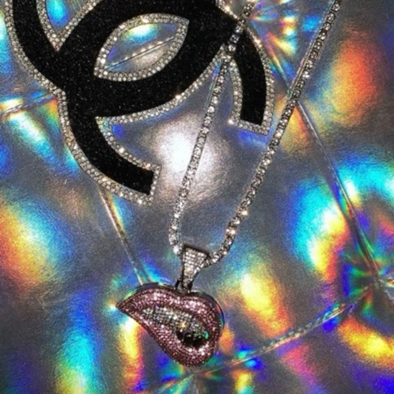 Stunning Gold Lips Encrusted CZ Rhinestone’s Pendant Necklace