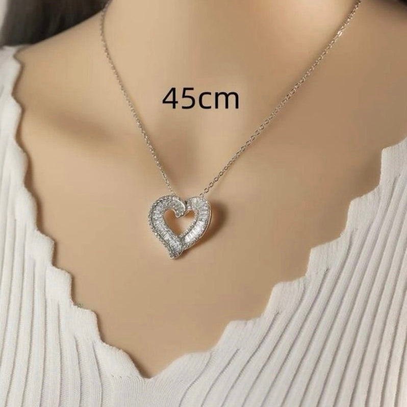 Flawless 14k White Gold Silver Princess Cut Chrystal Sapphire Heart Shaped Pendant 20 In. Necklace, Jewelry Gift For Her, Bridal, Easter