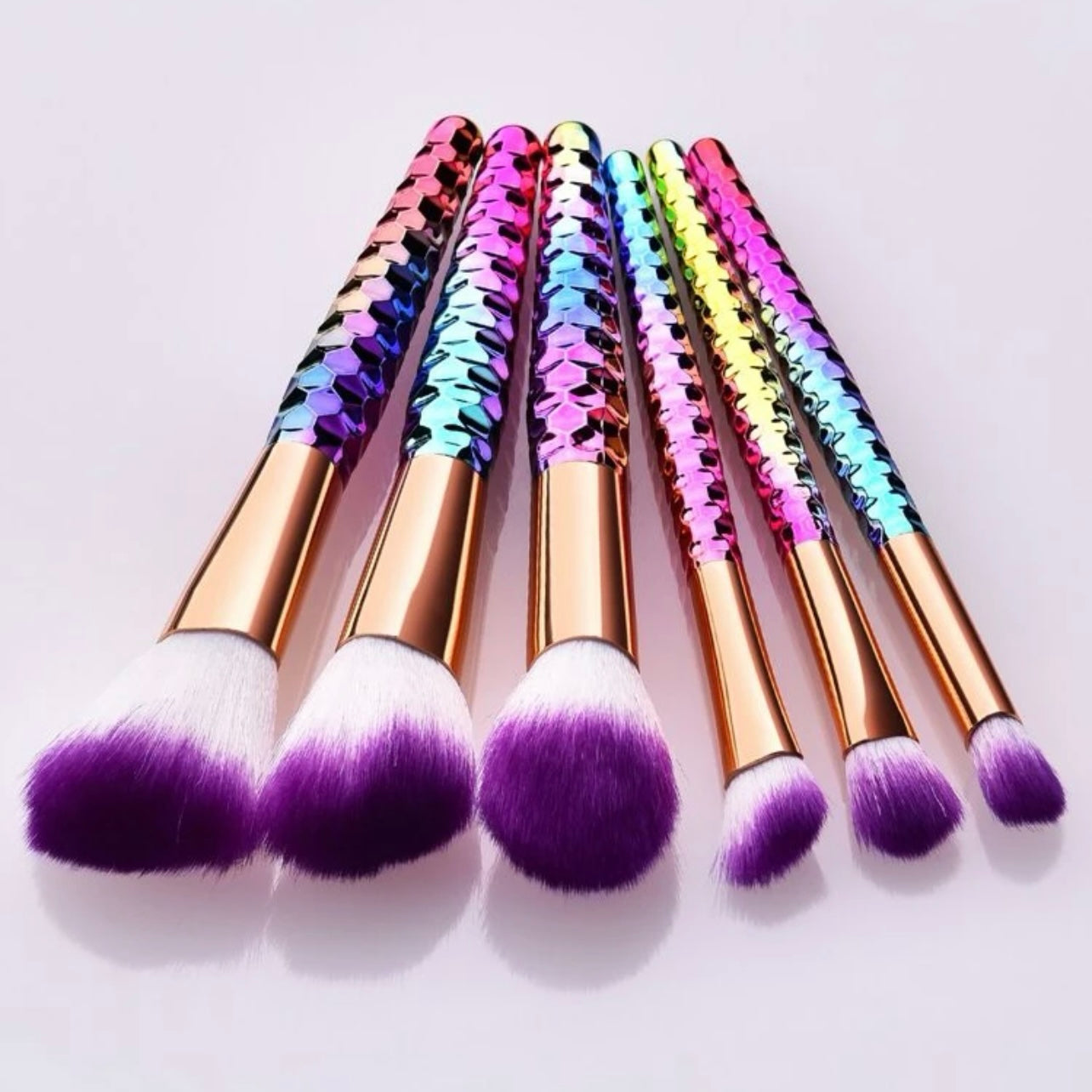 6 Piece Multi-Color Rainbow Professional Makeup Artist Brush Set For Professionals