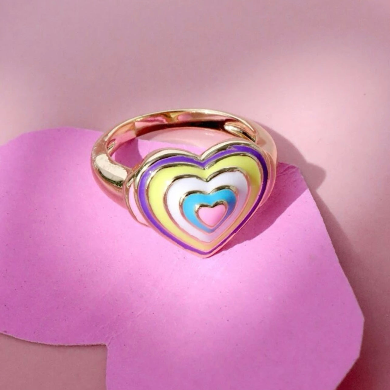 Ladies 14k Gold Silver Multi-Pastel Colored Heart Shaped Sweetheart Ring Size 7