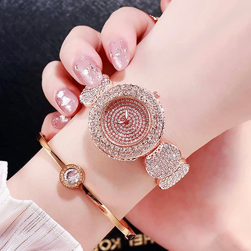 Exquisite Damenuhr aus Halbedelsteinen und Zirkonia in Gold, Silber oder Roségold