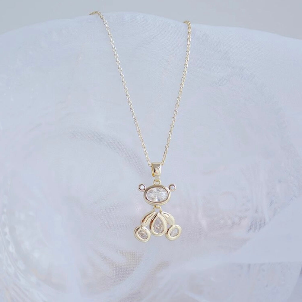 Collar con colgante de osito de peluche de cristal súper brillante de oro de 14 quilates para su despedida de soltera, babyshower, cumpleaños, día de San Valentín o regalo de Año Nuevo