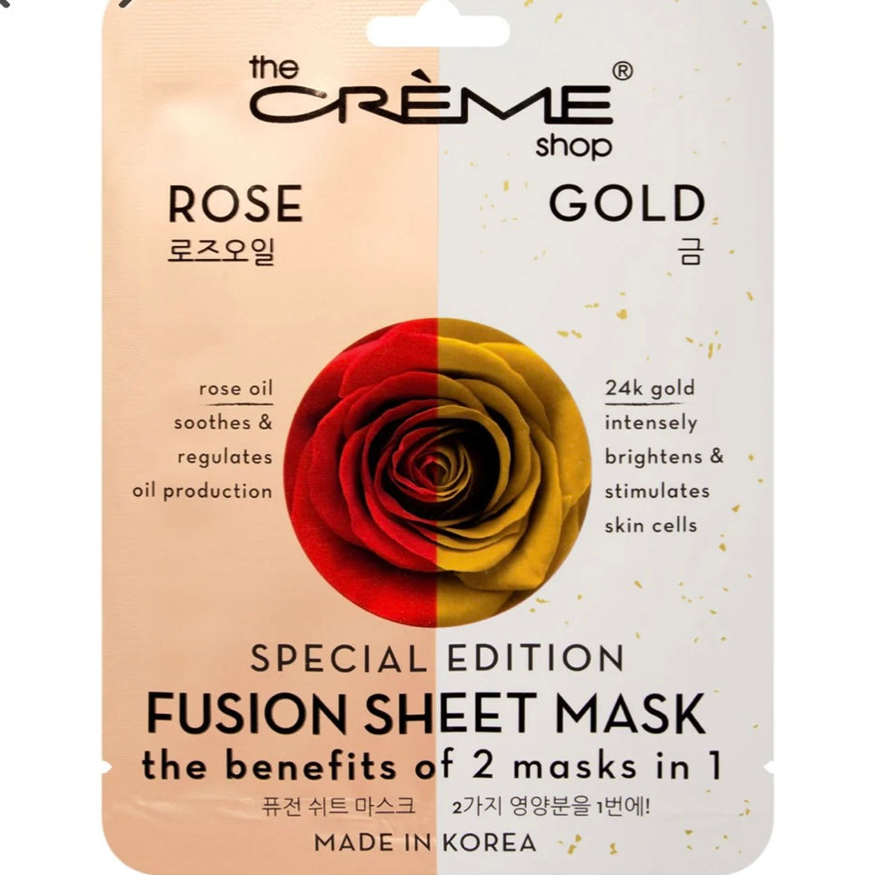 Mascarilla en hoja Fusion rosa y oro