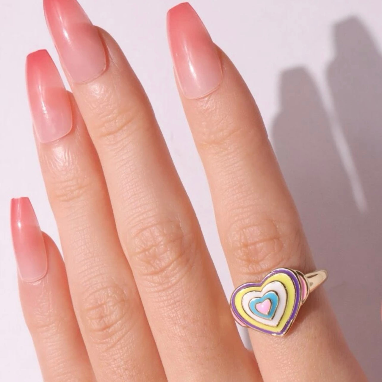 Ladies 14k Gold Silver Multi-Pastel Colored Heart Shaped Sweetheart Ring Size 7