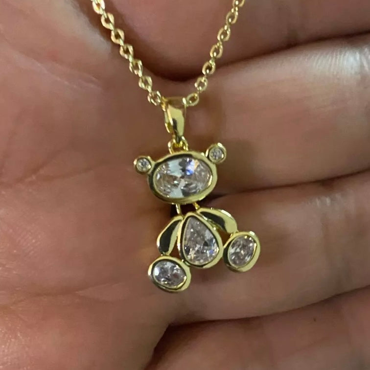 Collar con colgante de osito de peluche de cristal súper brillante de oro de 14 quilates para su despedida de soltera, babyshower, cumpleaños, día de San Valentín o regalo de Año Nuevo