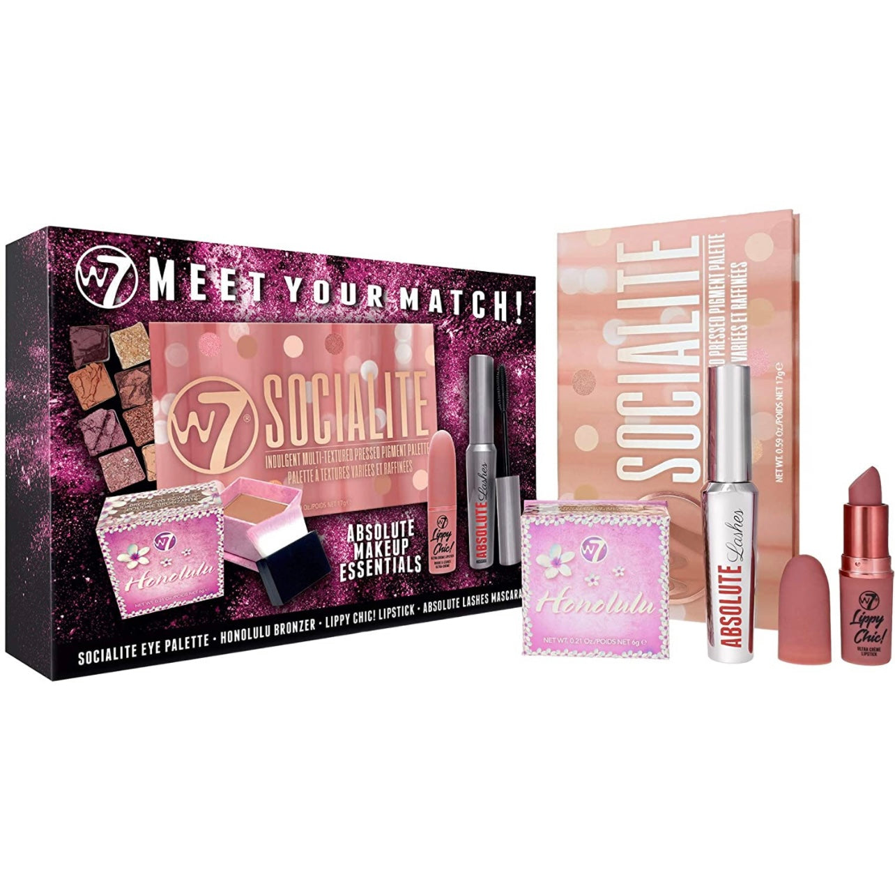 Meet Your Match Set de regalo de maquillaje de diseñador profesional de 4 piezas: kit de maquillaje para sombra de ojos, rímel, bronceador y lápiz labial