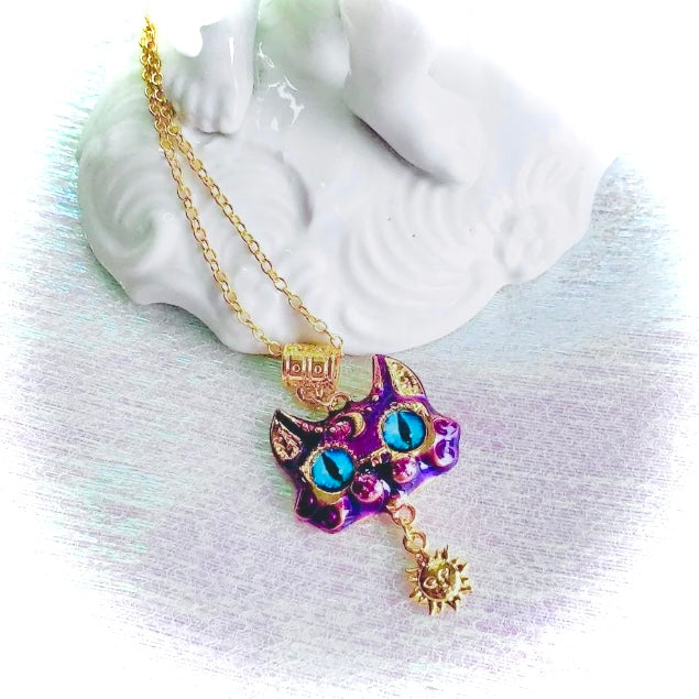 Collar colgante de gato bendito egipcio espiritual para protección, buena fortuna, buena salud y prosperidad, encanto brujo, naturalista, diosa del sol
