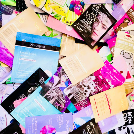 Photo showing several hundred sheet masks that we use to incorporate into our monthly masks boxes.