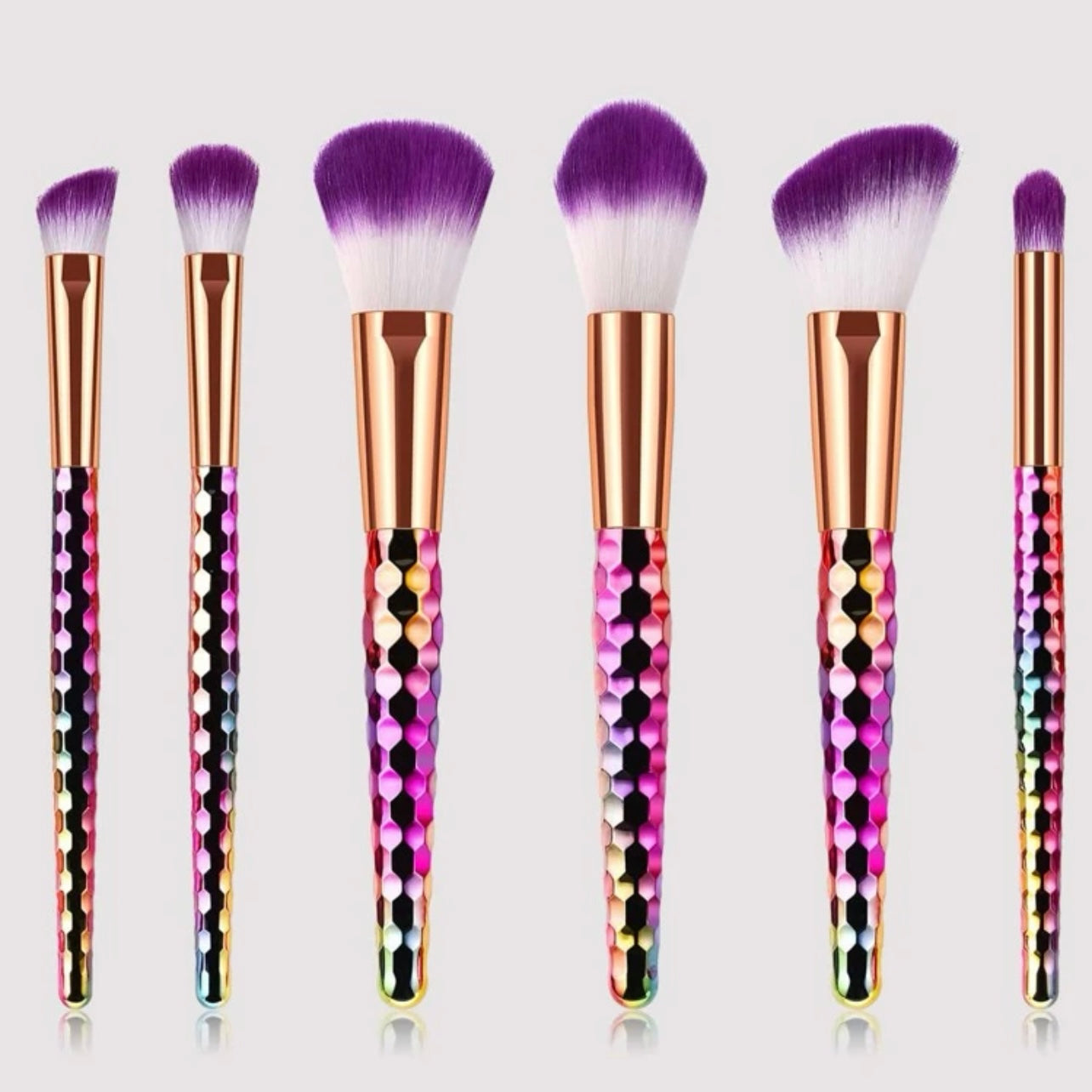 6 Piece Multi-Color Rainbow Professional Makeup Artist Brush Set For Professionals
