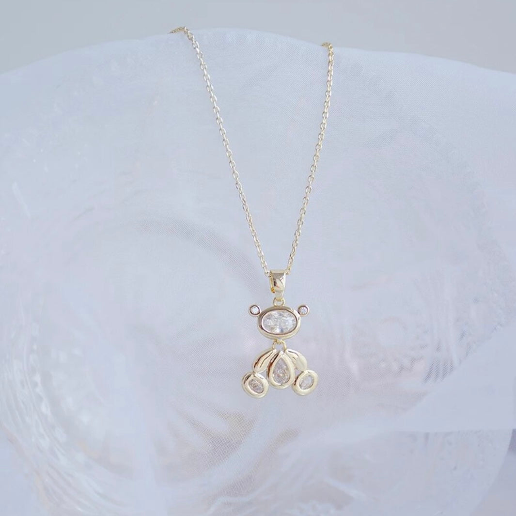 Collar con colgante de osito de peluche de cristal súper brillante de oro de 14 quilates para su despedida de soltera, babyshower, cumpleaños, día de San Valentín o regalo de Año Nuevo