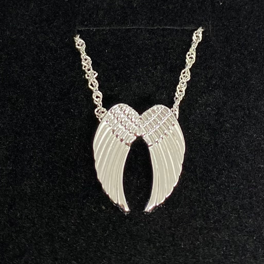 Diamond Cut Sterling Silver Guardian Angel Wings Pendant & 20In. Matching Necklace