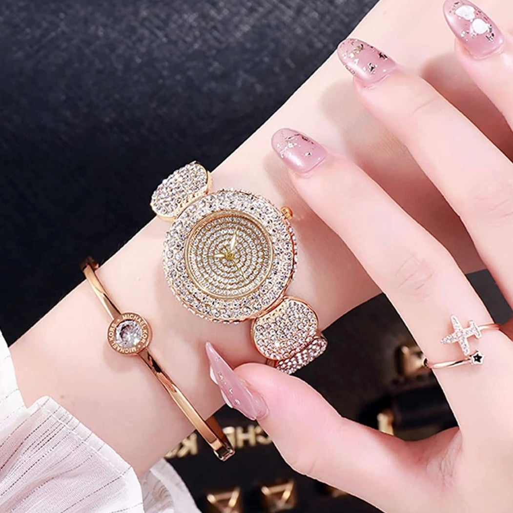 Exquisite Damenuhr aus Halbedelsteinen und Zirkonia in Gold, Silber oder Roségold