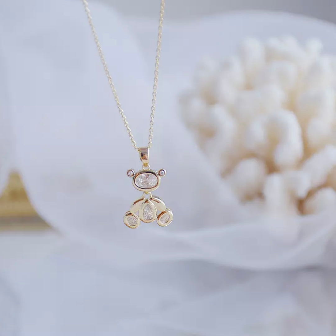 Collar con colgante de osito de peluche de cristal súper brillante de oro de 14 quilates para su despedida de soltera, babyshower, cumpleaños, día de San Valentín o regalo de Año Nuevo