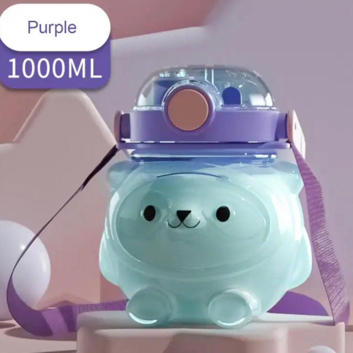 Vaso de viaje Kawaii súper lindo de 1000 ml, botella de agua, taza para niños, taza de jugo, taza de utensilios de cocina, regalo práctico para niños y adultos