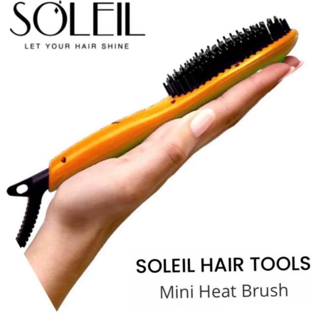 The Soleil Mini Heat Brush is perfect for on-the-go styling and touch-ups. It is as powerful and easy to use as our full-size hair tools, but compact enough to carry with you everywhere you go. The rapid heat time and heat-resistant bristles allow this cute, handy brush to quickly and easily glide through your hair. Safe for all hair types, welcome to your new favorite hair tool! Don't get caught without one especially during the biggest BFCM sale of the year.