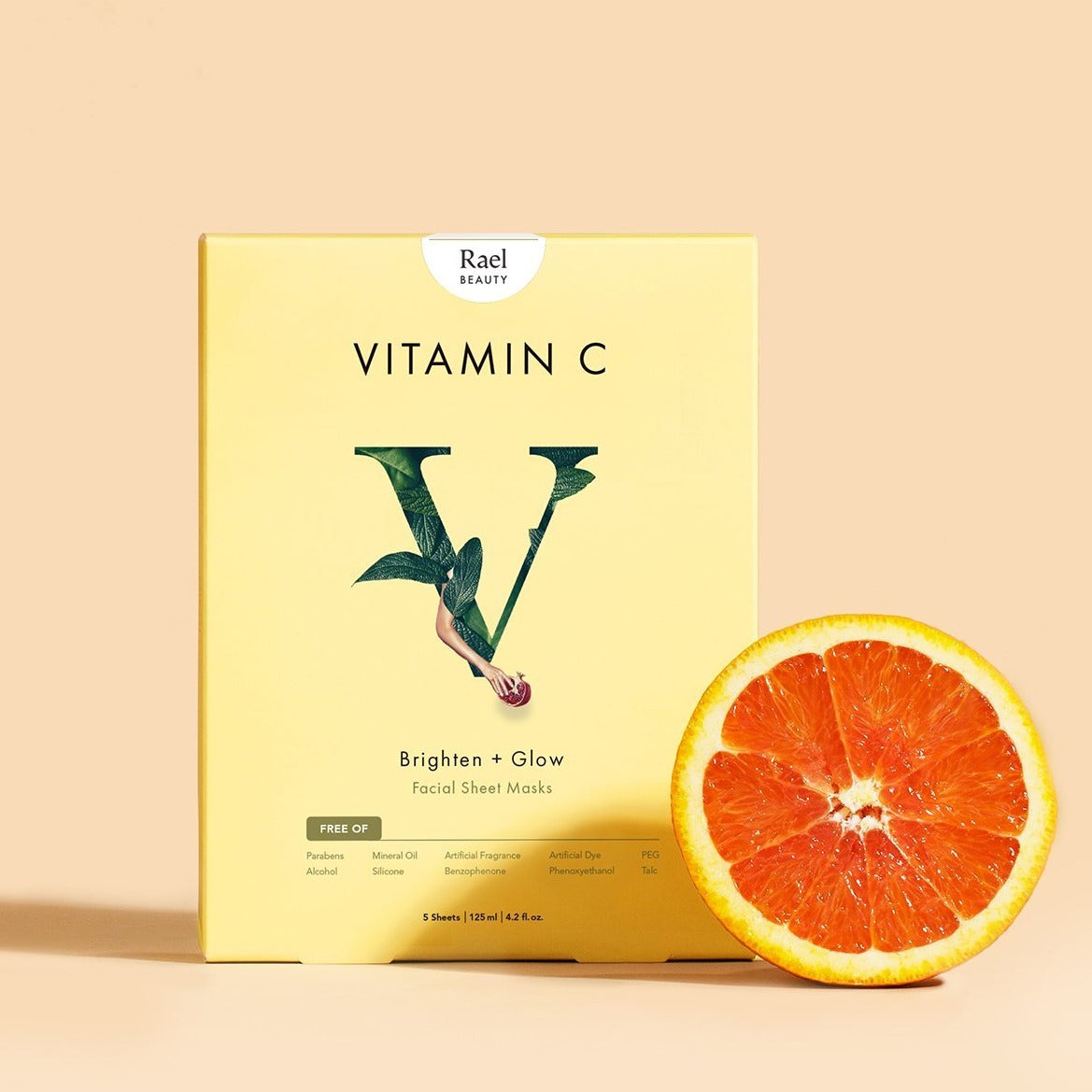 Vitamin C facial sheet masks visibly transform your complexion by clarifying uneven skin tone and brightening discoloration. The glow up is Rael. You will receive 5 K-beauty Sheet Masks Made With: Brightening Pomegranate Fruit Extract, exfoliating Fig Fruit Extract, and age-defying Citrus Fruit Extract.