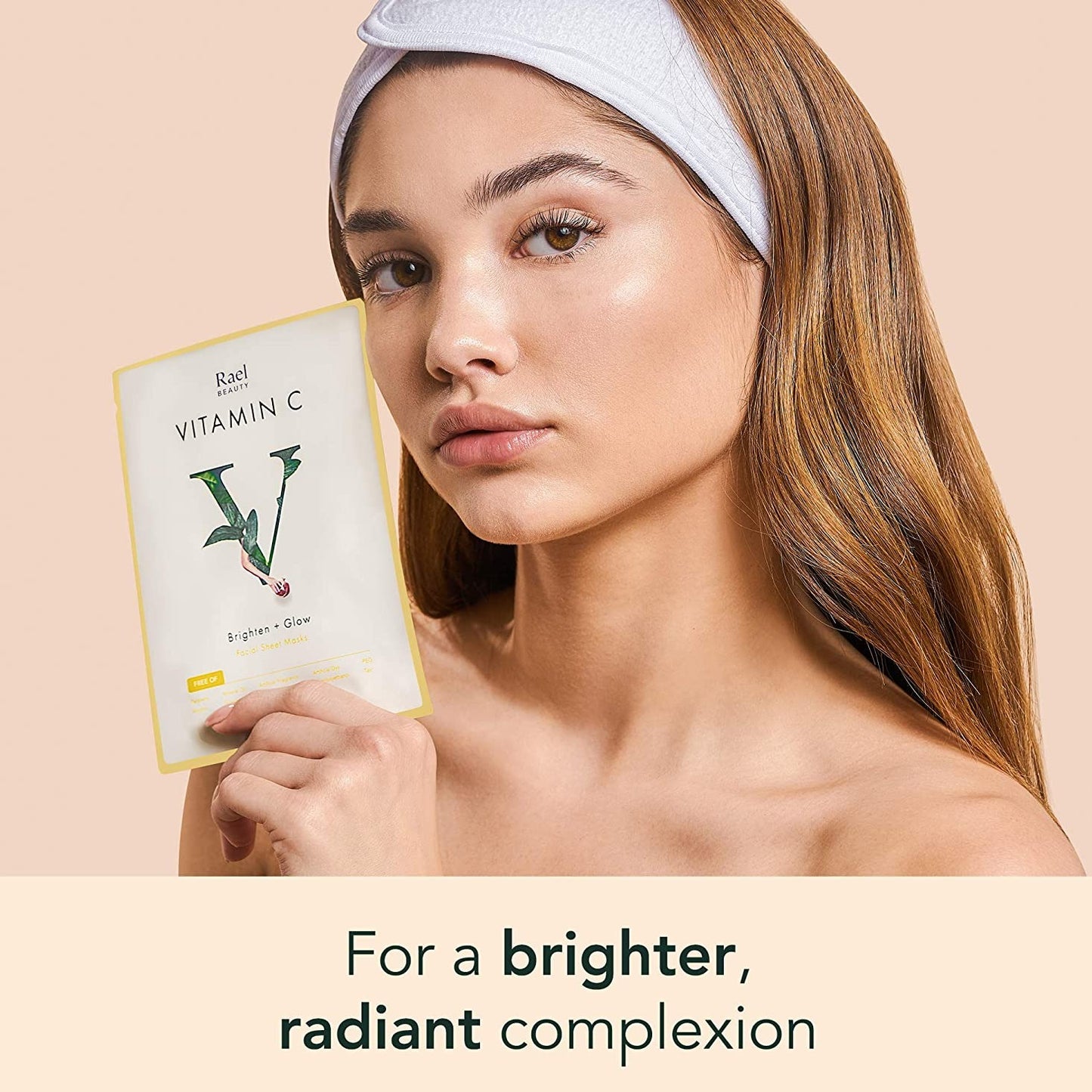 Vitamin C facial sheet masks visibly transform your complexion by clarifying uneven skin tone and brightening discoloration. The glow up is Rael. You will receive 5 K-beauty Sheet Masks Made With: Brightening Pomegranate Fruit Extract, exfoliating Fig Fruit Extract, and age-defying Citrus Fruit Extract.
