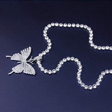 silver or gold butterfly rhinestone pendant necklace