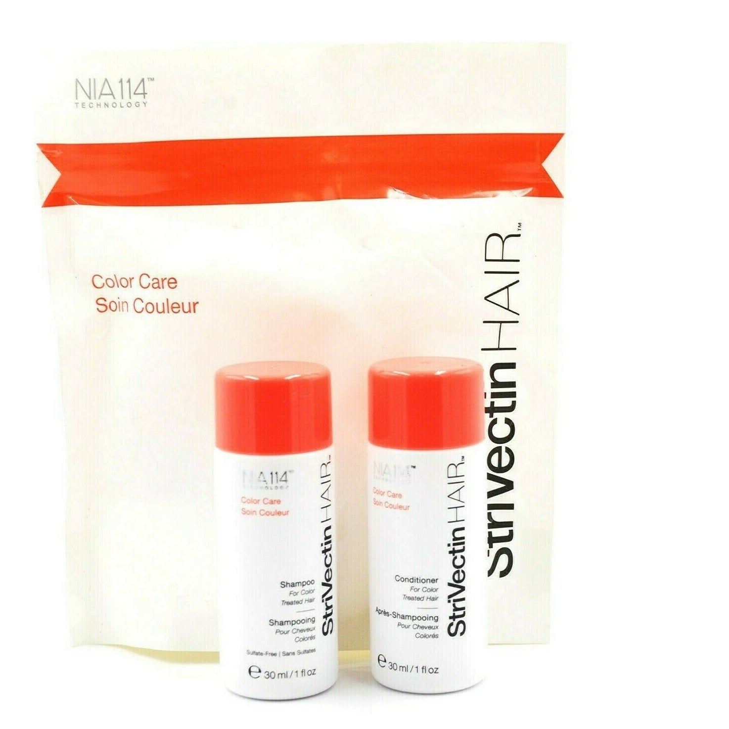 Color Care Shampoo 1 oz. & Conditioner 1 oz. (2 piece set)- Strivectin Hair Color Care Shampoo & Conditioner is patented with NIA-114 + CHROMALAST PROTEIN COMPLEX.  Keep color vibrant. Protective shampoo gently cleanses while forming a shield around the hair cuticle to defend against color fade. Removes dulling buildup to reveal shine and softness.