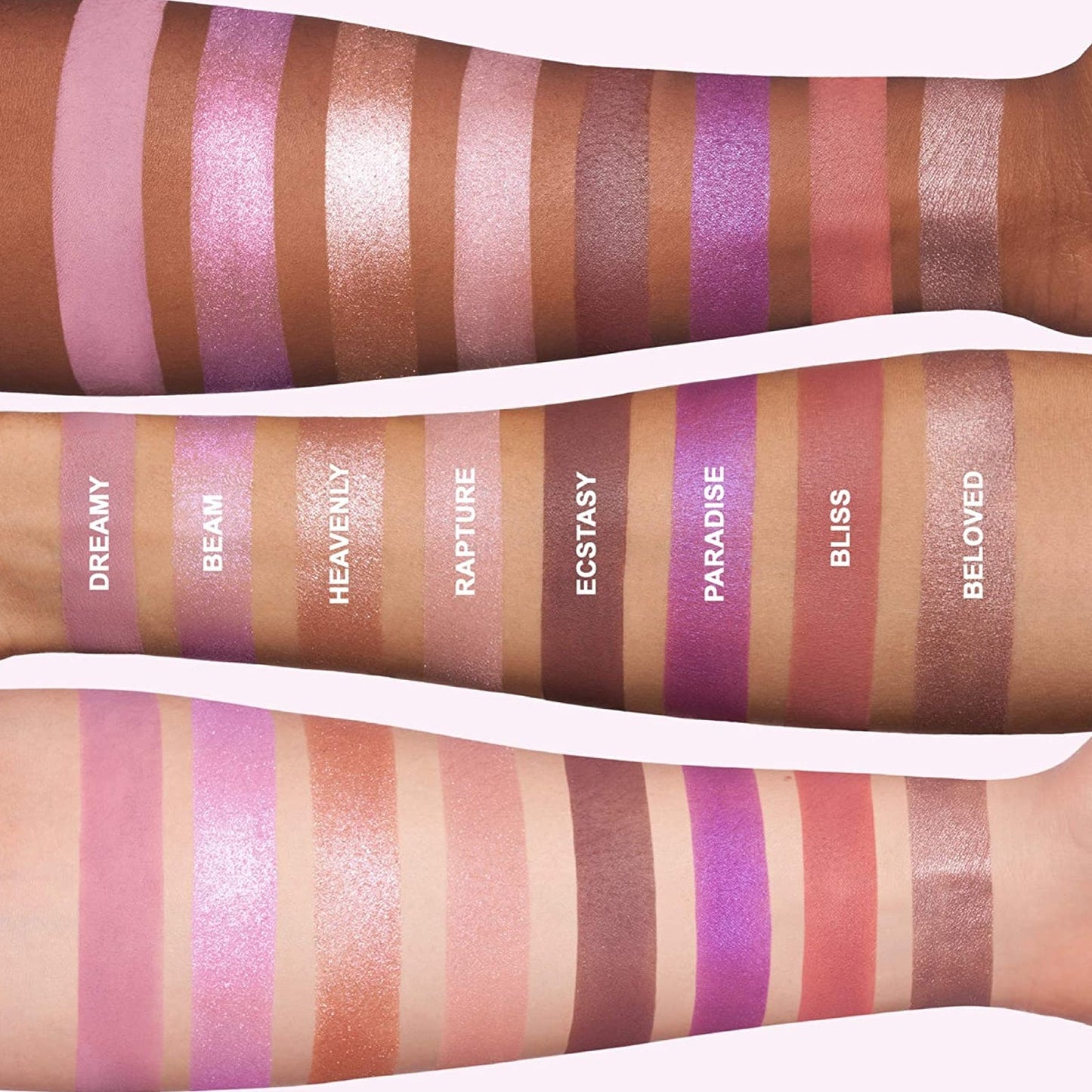 The Pretty Grunge Shadow Palette The heavenly sister of the grunge shadow palette! Happy pops of purple and pink put the crowning touch on the perfect light-to-mid tone range to flatter all skin tones. This palette includes 8 shades, 5 different finishes, 1 swipe coverage designed for eyes, cheek, and face. • Grunge gets pretty for the latest Venus palette, featuring shades and finishes that beam all the way to the skies beyond. • Rapturous lilac rose gold and mauve shades mixed with earthly browns.