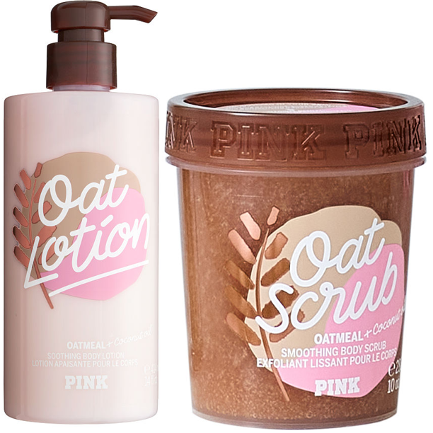 PINK By Victoria's Secret Loción corporal de avena y exfoliante corporal de avena, juego de 2