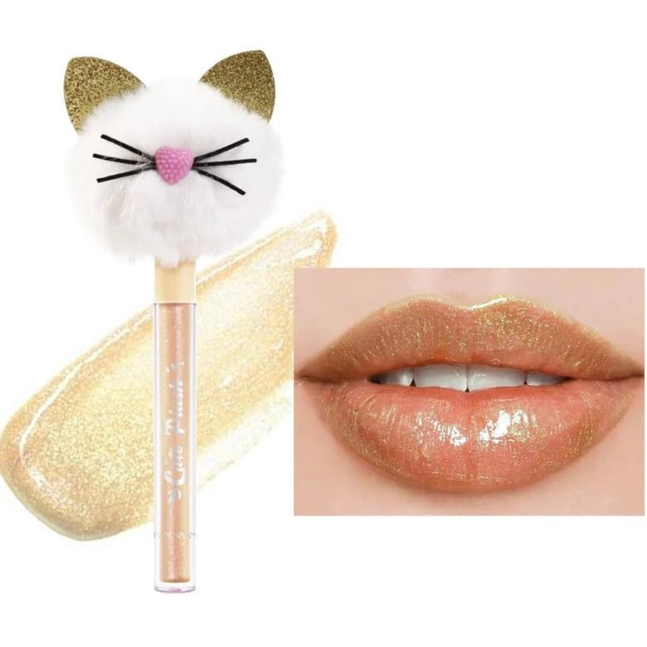 Adorno labial rellenador de labios con forma de diamante de gatito de peluche | Labios regordetes naturalmente | 4 colores pastel
