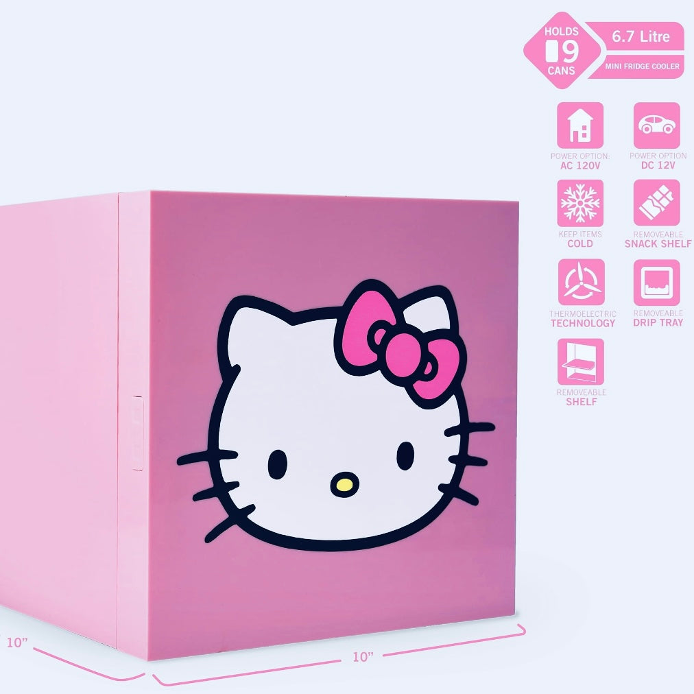 Hello Kitty Mini Fridge - Cute and Compact Cooler for Drinks and Snacks - Pink or Red - 6.7L Capacity - AC/DC Power