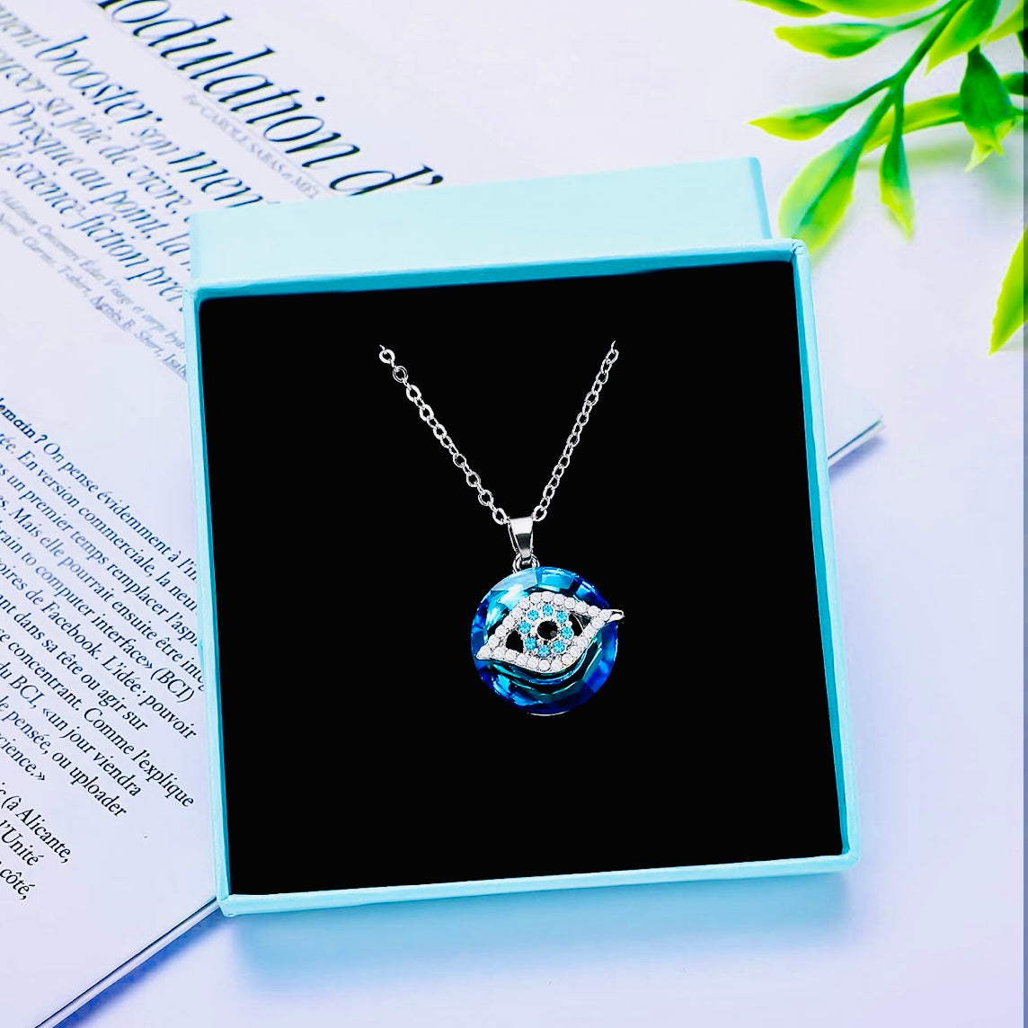 Luxury Indigo Blue Evil Eye Crystal Pendant Necklace – Sterling Silver Protection Jewelry