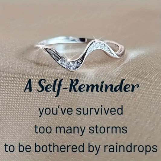 Ladies Silver Wave CZ Ring – Inspirational Gift with Sentimental Message in Keepsake Box