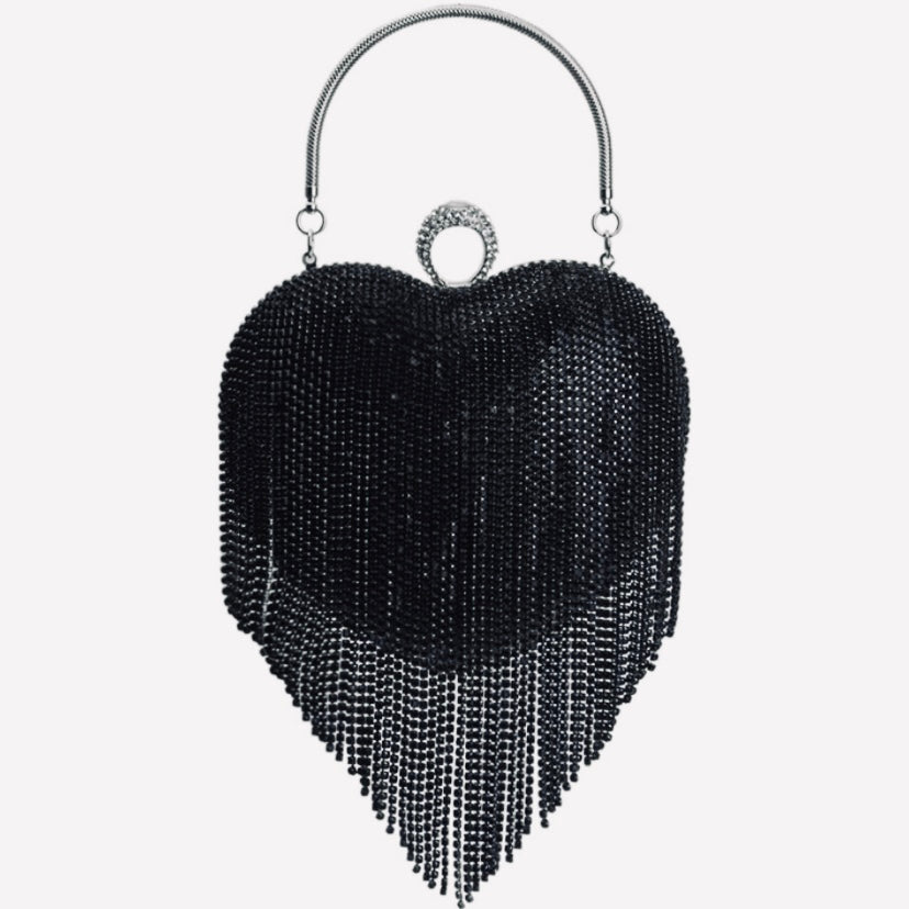 Glitter Diamond Heart-Shaped Tassel Handbag w/Adjustable Shoulder Chain in 4 Different Colors