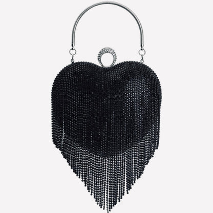 Glitter Diamond Heart-Shaped Tassel Handbag w/Adjustable Shoulder Chain in 4 Different Colors