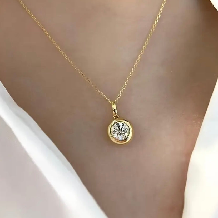 Moissanite & Diamond Bezel Pendant Necklaces – Gold & Silver Chains