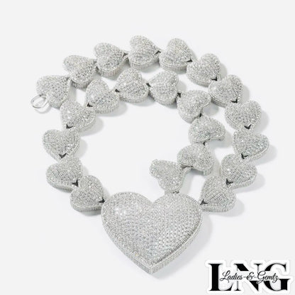 Sapphire Micro Pave AAAAA Cubic Zirconia Heart Pendant Necklace in Vermeil 14k White Gold By LadiesNGentz Boutique purchase at LadiesNGentz.com or Facetreasures.com