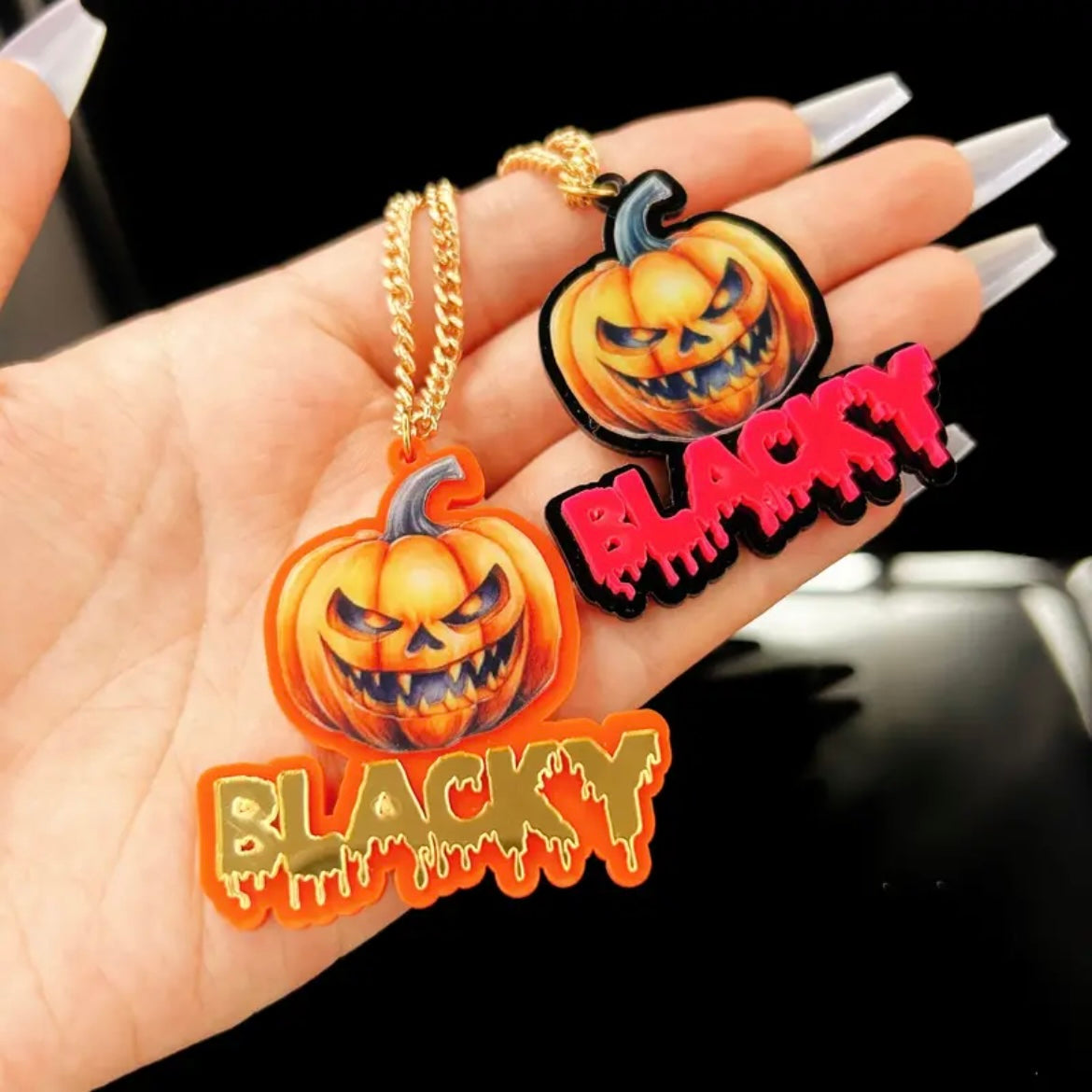 Personalized Jack-O’-Lantern Pumpkin Head Pendant Necklace – Spooky Halloween Accessory