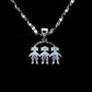 Tri-Color 3 Sister Silver, Gold, Rose Gold Pendant On 17inch Necklace