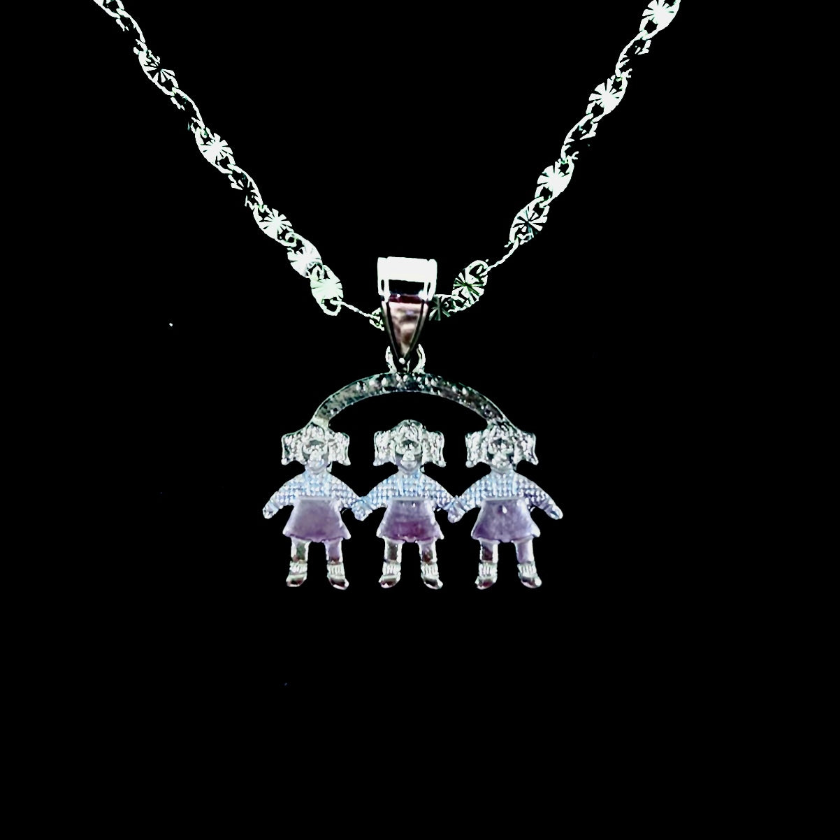 Tri-Color 3 Sister Silver, Gold, Rose Gold Pendant On 17inch Necklace