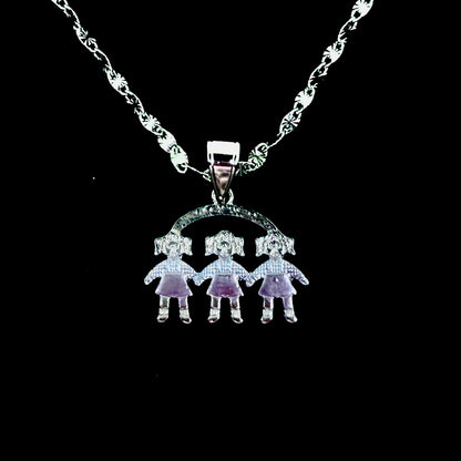 Tricolor Sister Pendant Necklace | Silver Gold Rose Gold | Mother's Day Gift