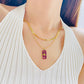 14k Vermeil Gold Layered Double Necklace – Minimalist Herringbone & Sun Tarot Pendant Necklace