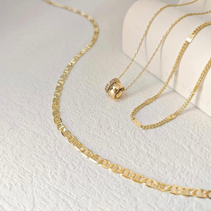 Layered 14k Vermeil Gold CZ Pendant Necklace Set - Choker, Beads, and Diamond Pendant for All Occasions