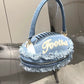 Denim Light Blue Football Handbag - Trendy Sports-Inspired Accessory