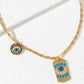 Gold Plated Evil Eye & Protection Pendant Necklace With Blue Accents And A 17In Chain