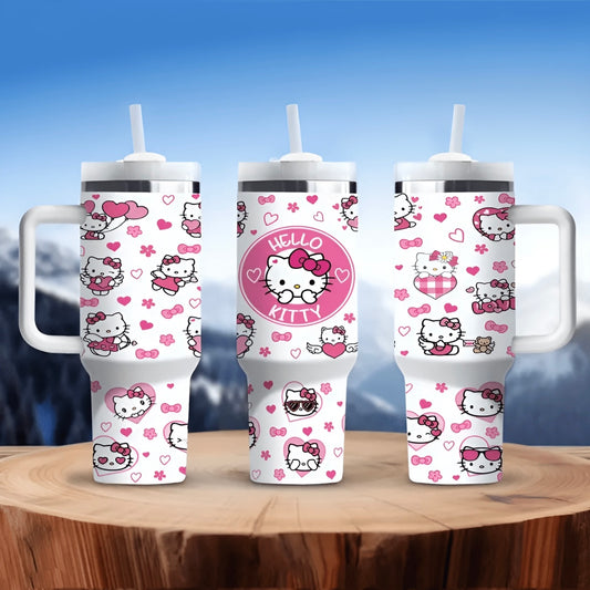 Kawaii hello Kitty pink & white 40oz. Insulated drink tumbler with straw & spill proof lid, limited edition kitchen ware and collectible 