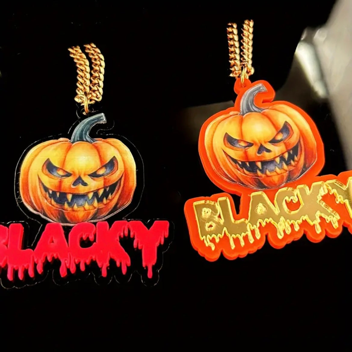 Personalized Jack-O’-Lantern Pumpkin Head Pendant Necklace – Spooky Halloween Accessory only available at Facetreasures.com