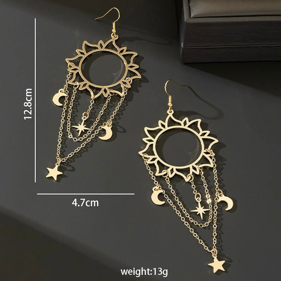 Sun star moon gold hypoallergenic dangle earrings