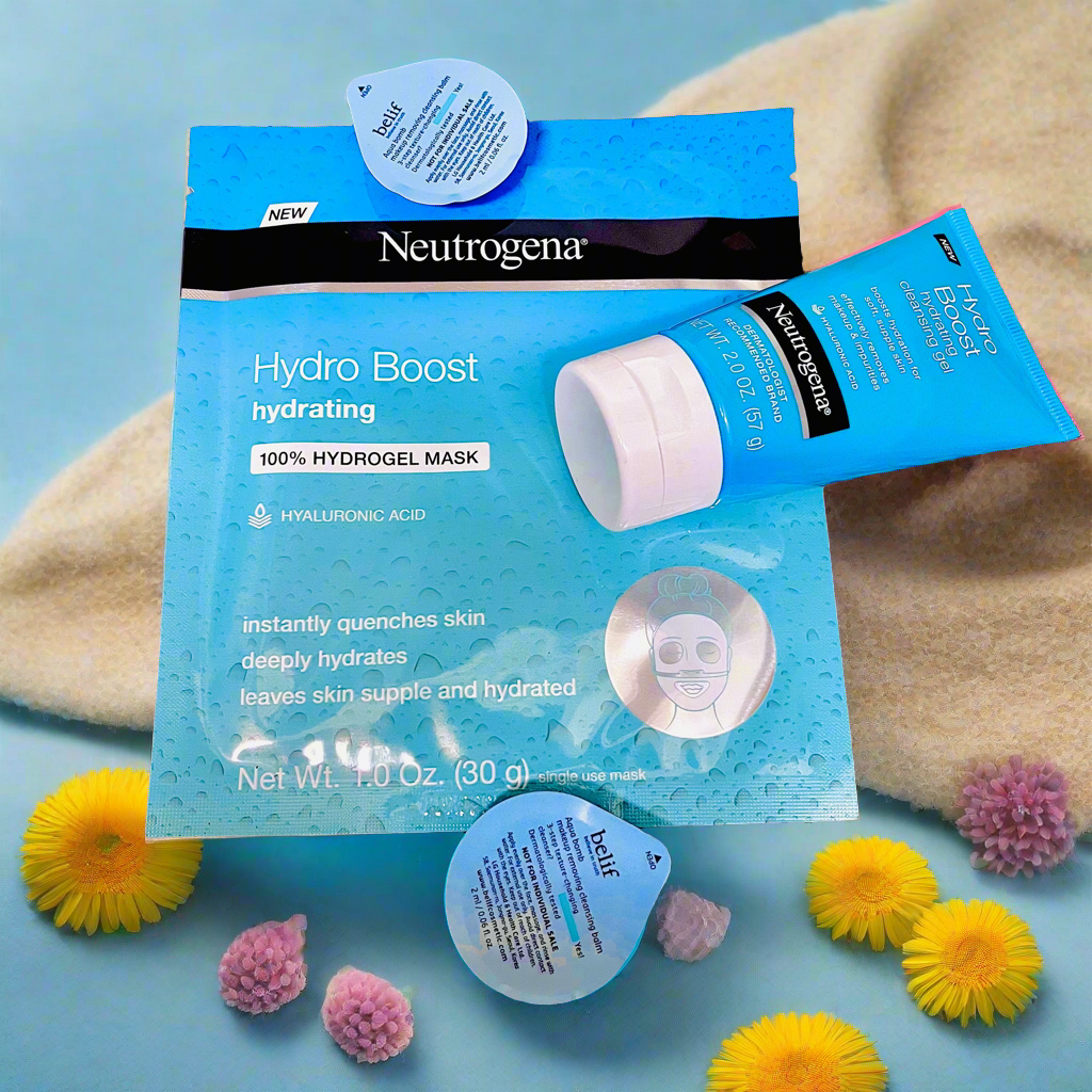 Neutrogena Hydro Boost ￼Hyaluronic Hydrating Mask & Cleanser Gel Set Plus 2 Belief Aqua Bomb Pods